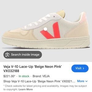 Veja Leather V-10 Pink Sneakers Womens Size 37 Pre Owned